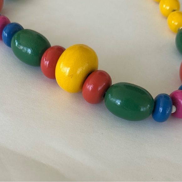 Vintage Necklace Colorful Rainbow Wood Bead Chunky Bright Funky - Picture 6 of 7